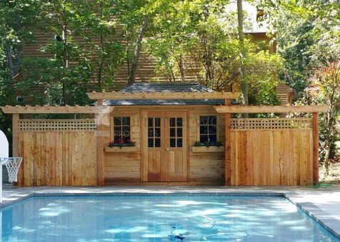 fall storage shed | custom storage shed | backyard storage shed | storage shed toronto |custom storage shed toronto | corner storage shed | modern custom pool shed - Summerwood Products