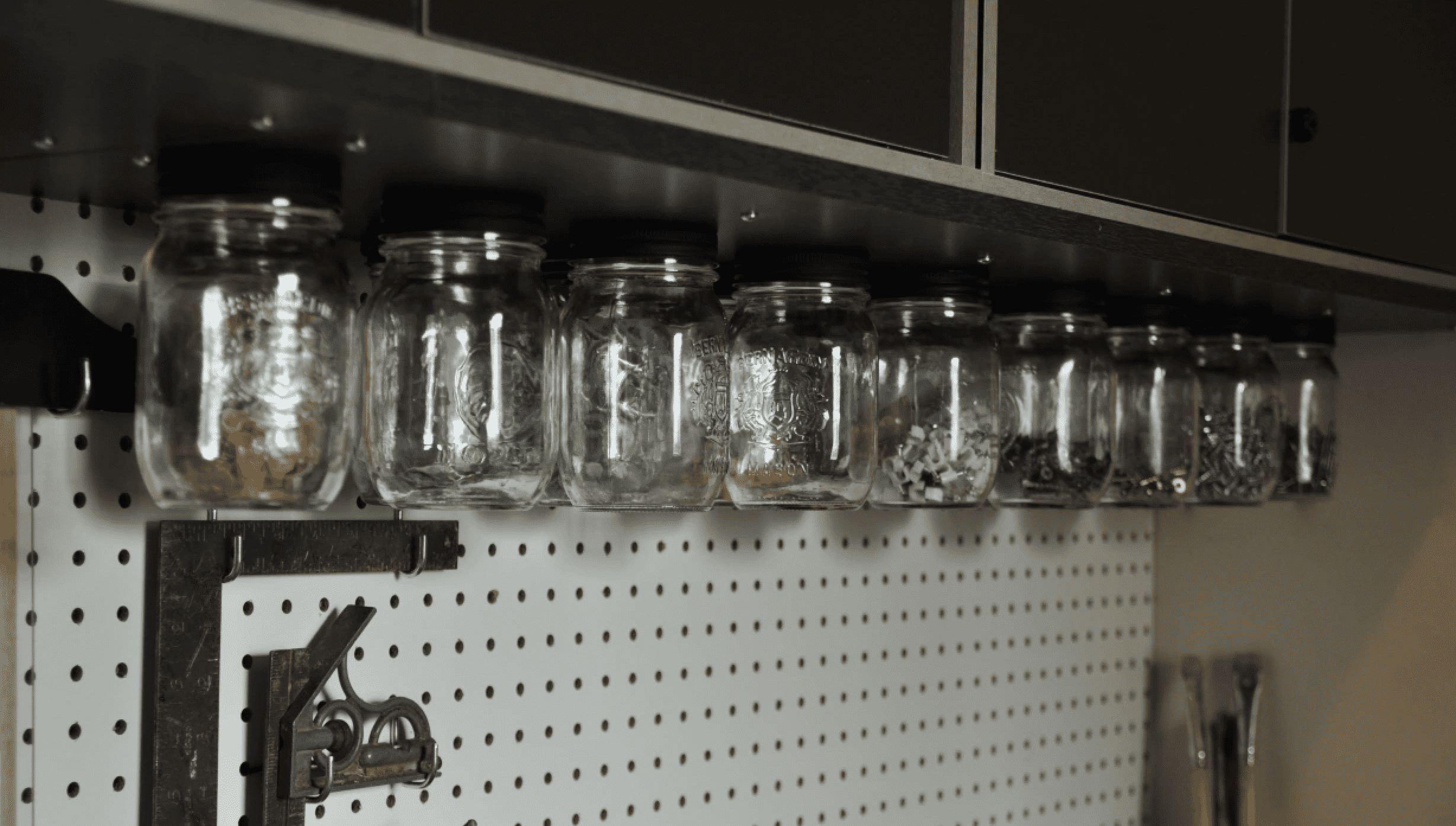 example of hanging jar storage for sheds